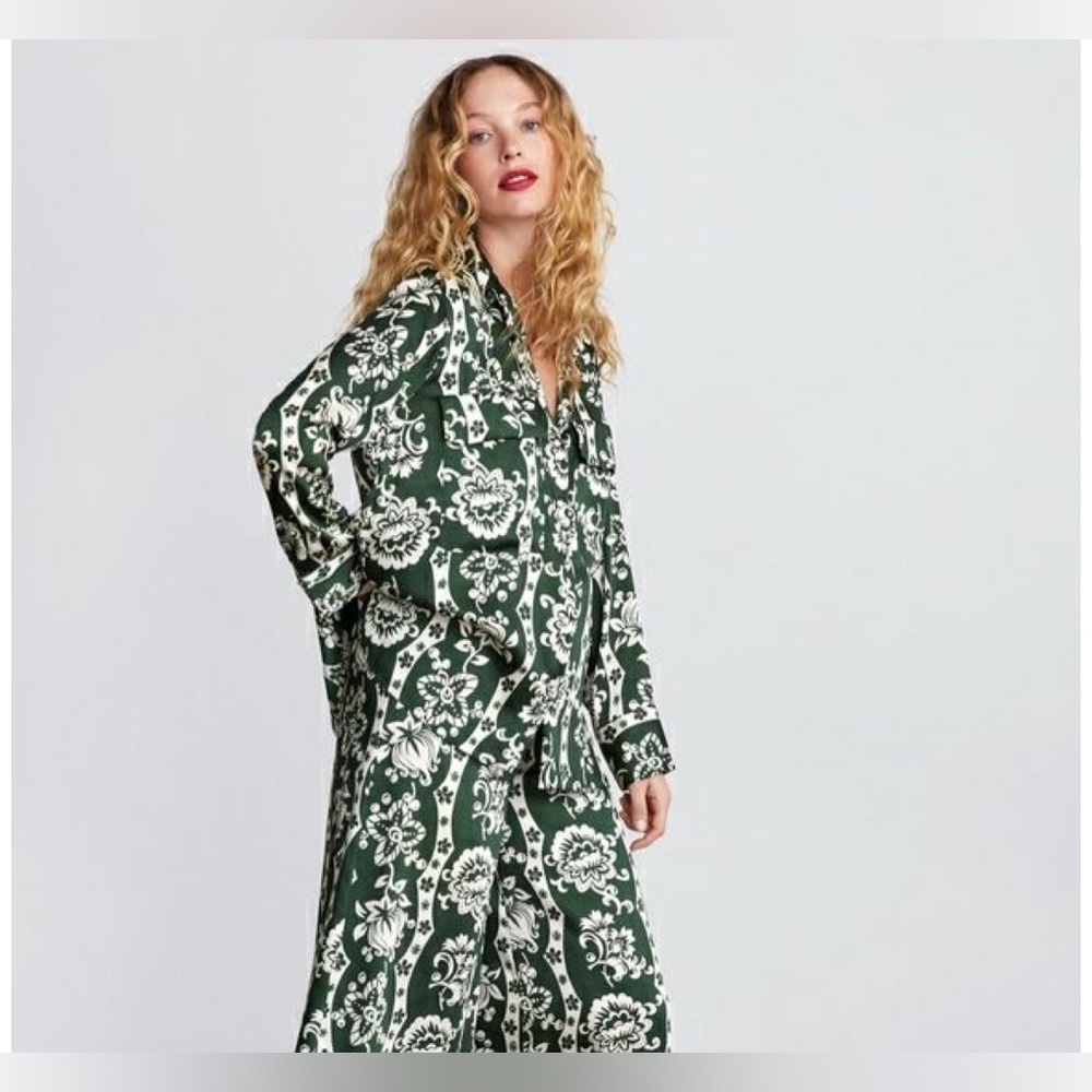 Zara Green and White Floral Print Co-ord Set